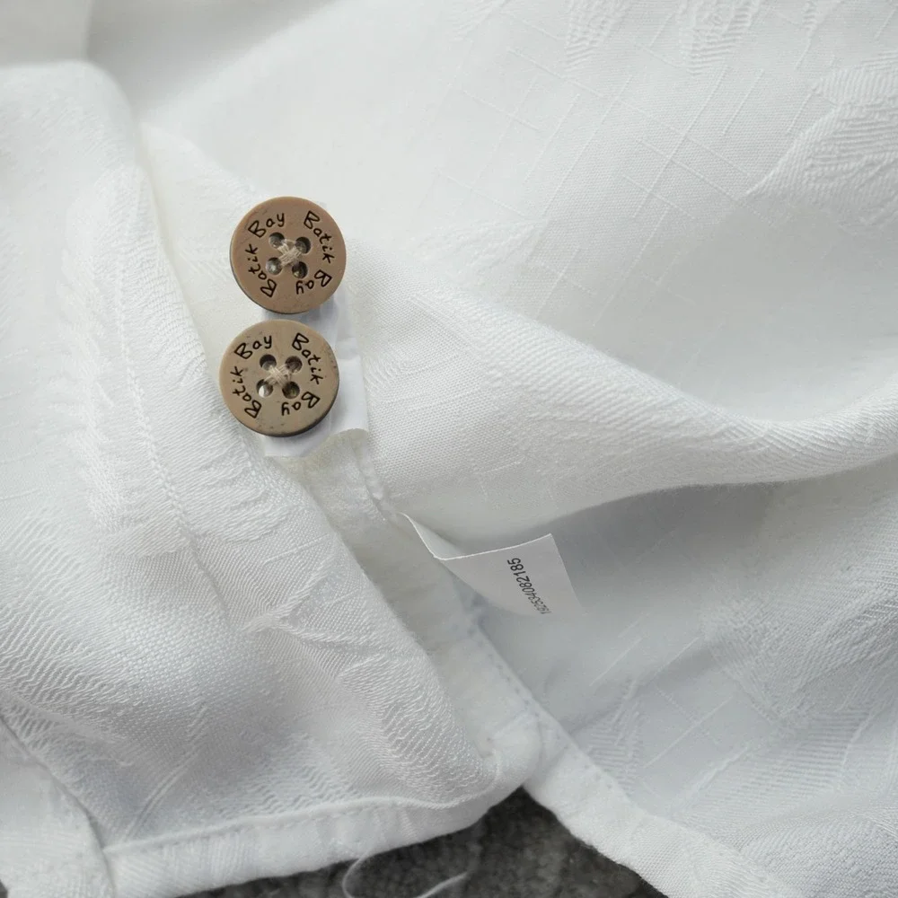 Batik‎ Bay Shirt Men Vintage Button Up White Pocket Easy Care Rayon Casual XL